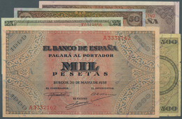 02427 Spain / Spanien: Set Of 5 Notes Containing 25 Pesetas 1938 P. 111 (VF), 50 Pesetas 1938 P. 112 (VF), - Altri & Non Classificati
