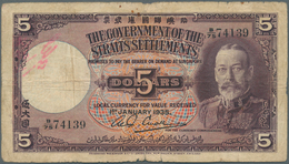 02448 Straits Settlements: 5 Dollars 1935 P. 17, Stronger Used With Folds And Creases, Worn Borders At Upp - Maleisië