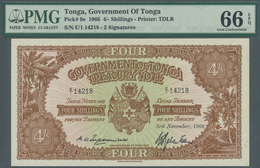 02493 Tonga: 4 Shillings 1966 P. 9e In Condition: PMG Graded 66 Gem UNC EPQ. - Tonga