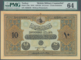 02523 Turkey / Türkei: 10 Livres - 2 Eme Emission AH1334 (1918) British Military Counterfeit, P.110x, PMG - Turchia