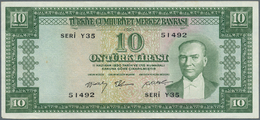 02547 Turkey / Türkei: 10 Lira L. 1930 (1951-1965), P.158, Highly Rare Note With A Soft Vertical Bend At C - Turkije