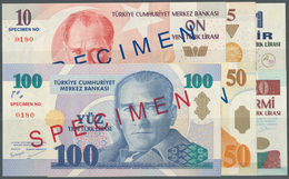 02562 Turkey / Türkei: Set Of 6 Different Specimen Notes Containing 1, 5, 10, 20, 50 And 100 Lira 2005 P. - Turchia