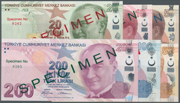 02563 Turkey / Türkei: Set Of Series 6 Specimen Banknotes 5 To 200 Lira 2009 P. 222s-227s, All In Conditio - Turquie