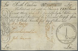 02595 United States Of America: Colonial Currency, South Carolina 10 Pounds June 1st 1775 P. NL, Fr. #SC99 - Altri & Non Classificati