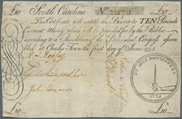 02595 United States Of America: Colonial Currency, South Carolina 10 Pounds June 1st 1775 P. NL, Fr. #SC99 - Andere & Zonder Classificatie