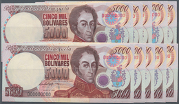 02605 Venezuela: Set Of 10 Pcs 5000 Bolivares 1998 P. 78s, With Watermark, Zero Serial Numbers, Without Sp - Venezuela