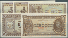 02626 Yugoslavia / Jugoslavien: Set With 5 Banknotes Of The 1946 Issue With 50, 2 X 100, 500 And 1000 Dina - Yugoslavia