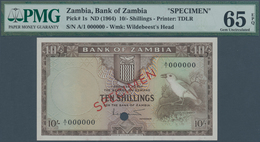 02630 Zambia / Sambia: 10 Shillings ND(1964) SPECIMEN P. 1s In Condition: PMG Graded 65 GEM UNC EPQ. - Zambie