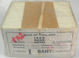 02875 Thailand: Very Rare And Seldom Seen And Unopened Original Brick Of 1000 Pcs 1 Baht ND(1955) P. 74 Wi - Thailand