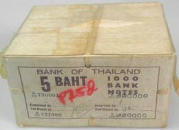 02876 Thailand: Very Rare And Seldom Seen And Unopened Original Brick Of 1000 Pcs 5 Baht ND(1955) P. 75 Wi - Tailandia