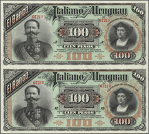 02893 Uruguay: Banco Italiano Del Uruguay Uncut Pair Of 100 Pesos 1887 Series A And B, P.S215r, Both In Pe - Uruguay