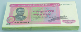 02899 Zaire: Bundle With 100 Pcs. Zaire 50 Makuta 1979, P.17a In UNC - Zaïre