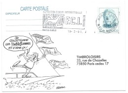 CARTE POSTALE / TIMBROFLAMMES / MONTE CARLO 1991 / FLAMME EXPOSITION CANINE INTERNATIONALE - Cartas & Documentos