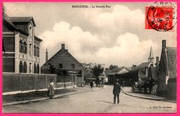 Marcoing - La Grande Rue - Eglise - Calèche - Animée - Edit. A. BEAL Fils - Oblit. MARCOING 1908 - Marcoing