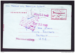 LETTRE, PAR PREMIER VOL BRUXELLES - DETROIT, 22.04.1980  (M19) - Aerogramme