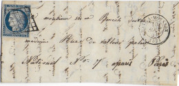 1851 - CERES 25C Sur LETTRE De PONT A MOUSSON (MEURTHE ET MOSELLE) Avec GRILLE - - 1849-1850 Cérès