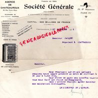 36- CHATEAUROUX- LETTRE SOCIETE GENERALE- BANQUE - 29 RUE VICTOR HUGO-PARIS- BD HAUSSMANN-COFFRES FORTS- COFRE FORT 1926 - Bank & Insurance