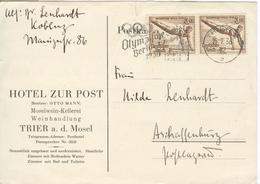 GERMANY Card With Olympic Stamps With Olympic Single Ring Machine Cancel Trier 2 A - Ete 1936: Berlin