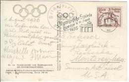 GERMANY Olympic Postcard With Olympic Stamp With Olympic Single Ring Machine Cancel Berlin-Friedenau Az - Summer 1936: Berlin