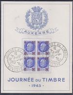 Bloc Souvenir Journée Du Timbre 1943 Auxerre Petain - Brieven En Documenten