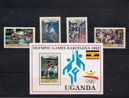 UGANDA 1992 OUGANDA - OLYMPICS BARCELONA 92 - YVERT Nº 921-24 + HB 159 - Salto