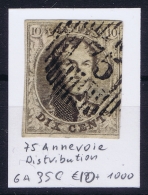 Belgium:  OBP Nr 6  Cancel 75 Annevoie Distribution - 1851-1857 Medaglioni (6/8)