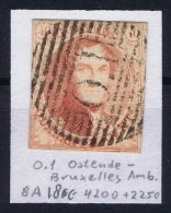 Belgium:  OBP Nr 8  Cancel O.I Ostende Bruxelles Ambulant - 1851-1857 Médaillons (6/8)