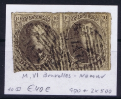 Belgium:  OBP Nr 10 Cancel  M.VI Bruxelles - Namur - 1858-1862 Medaillons (9/12)