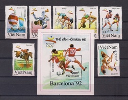 VIETNAM 1992 - BARCELONA 92 OLYMPICS - YVERT 1164/70 + BLOCK 62 - Springreiten