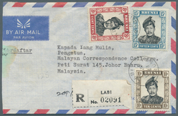 05107 Brunei - Stempel: LABI (type D2): 1968/74, Four Covers Incl. Airmails And Two Registered With Black/ - Brunei (1984-...)