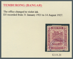 05116 Brunei - Stempel: TEMBURONG (type D3): 1921/25, Five `bush Huts And Canoe' Stamps With Good To Fine - Brunei (1984-...)
