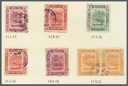 05123 Brunei - Stempel: TUTONG (type D2): 1915/23, Seven `bush Huts And Canoe' Stamps (incl. Rejoined Pair - Brunei (1984-...)