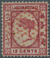 05136 Labuan: 1879, 12c. Carmine, Wmk CA Over Crown (sideways), Variety "No Right Foot To Second Chinese C - Sonstige & Ohne Zuordnung