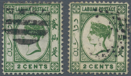 05140 Labuan: 1880, QV 2c. Yellow-green Two Stamps With REVERSED Or INVERTED + REVERSED Wmk. Crown CC Fine - Altri & Non Classificati