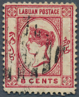 05143 Labuan: 1882, QV 8c. Carmine Wmk. Crown CC With Variety 'NO DOT AT LOWER LEFT', Fine Used And Scarce - Sonstige & Ohne Zuordnung