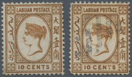 05145 Labuan: 1880, QV 2c. Brown Two Stamps With INVERTED Wmk. Crown CC, Mint Hinged Or Fine Used, SG. £ 2 - Sonstige & Ohne Zuordnung