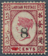 05148 Labuan: 1880, QV 12c. Carmine Surcharged In Black '8' With Original Value Obliterated By Manuscript - Sonstige & Ohne Zuordnung