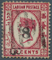 05151 Labuan: 1880, QV 12c. Carmine Surcharged With Two At Right Angles Figures '8' In Black, Fine Used An - Autres & Non Classés