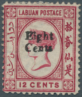 05155 Labuan: 1881 "Eight/Cents" On 12c. Carmine, Variety "No Right Foot To Second Chinese Character", Mou - Sonstige & Ohne Zuordnung