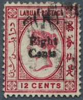 05157 Labuan: 1881, QV 12c. Carmine Handstamped 'Eight Cents' In Type 5 With Variety 'NO RIGHT FOOT TO SEC - Other & Unclassified