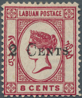 05160 Labuan: 1885 2c. On 8c. Carmine, Variety "No Dot At Lower Left", Mounted Mint, Fresh And Fine. (SG £ - Autres & Non Classés