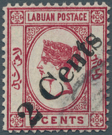 05168 Labuan: 1885 2c. On 8c. Carmine, Wmk Crown CA Normal, Used And Cancelled By Indistinct Strike Of Dou - Sonstige & Ohne Zuordnung