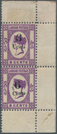 05175 Labuan: 1891-92 6c. On 8c. Mauve Vertical Pair Of Right Hand Corner Stamps, Varieties "Wmk Crown CA - Sonstige & Ohne Zuordnung