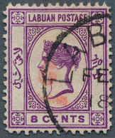 05178 Labuan: 1892, QV 8c. Mauve Handstamped In Red '6 Cents' In Type 10 Fine Used With Part Labuan Cds., - Autres & Non Classés