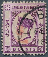 05178 Labuan: 1892, QV 8c. Mauve Handstamped In Red '6 Cents' In Type 10 Fine Used With Part Labuan Cds., - Altri & Non Classificati