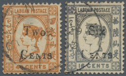 05183 Labuan: 1892, Two Locally Surcharged QV Stamps Incl. 40c. Surch. 'TWO CENTS' (type 11, Thinned) And - Altri & Non Classificati