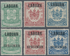 05193 Labuan: 1896, North Borneo Coat Of Arms 25c. Green To $1 Blue With LABUAN Opt. Two Sets Incl. One Wi - Sonstige & Ohne Zuordnung