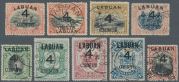 05211 Labuan: 1899, Pictorial And Coat Of Arms Definitives Surcharged '4 CENTS' Complete Set Of Nine Fine - Andere & Zonder Classificatie