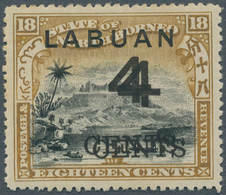 05212 Labuan: 1899 4c. On 18c. Black & Olive-bistre, Variety "Surcharge Double", Mint Lightly Hinged With - Andere & Zonder Classificatie