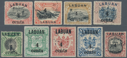 05223 Labuan: 1904, Pictorial And Coat Of Arms Definitives Surcharged '4 Cents' Complete Set Of Nine Fine - Other & Unclassified